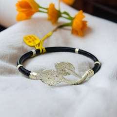 (CHALLENGE ON PRICE) TRJ BLACK DUAL LEAF DESIGN 925 ORIGINAL SILVER NOA BANGLES FOR WOMEN 1 PIECE - SOLD AS MRP BY RAJLAXMI.