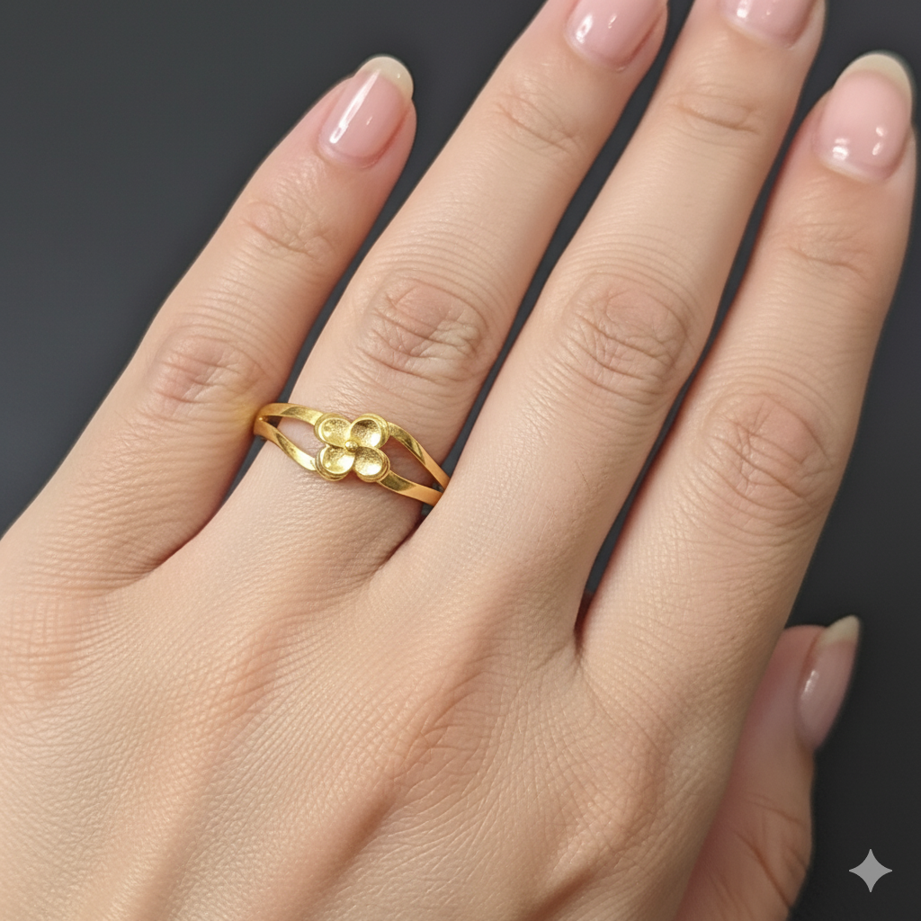 (GLFR9) TRJ (SIZE: 15) WGT: 1.440 GM APPROX BIS CERTIFIED HUID HALLMARK 9KT GOLD FINGER RING FOR WOMEN 1 PIECE FOR REGULAR USE.