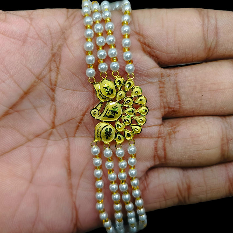 GOLD MANTASHA- (VKEDDF)-(WGT: 0.770 GM APPROX) BIS CERTIFIED HUID HALLMARK 375 9KT GOLD MOTI MANTASHA WITH PEARL CHAIN FOR WOMEN.