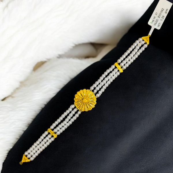 PEARL CHOKER- CERTIFIED BIS HUID HALLMARK 916 22KT GOLD MOTI CHOKER 1 PIECE (WGT:1.290 GM) WITH ADJUSTABLE TASSEL FOR GIFT IN MARRIAGE.