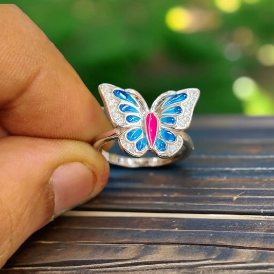 RAJLAXMI (SIZE:09) HALLMARK 925 SILVER FINGER BUTTERFLY MINAKARI DESIGN RING 1 PIECE FOR WOMEN FOR REGULAR USE - BEST FOR GIFTING (SOLD ON MRP)