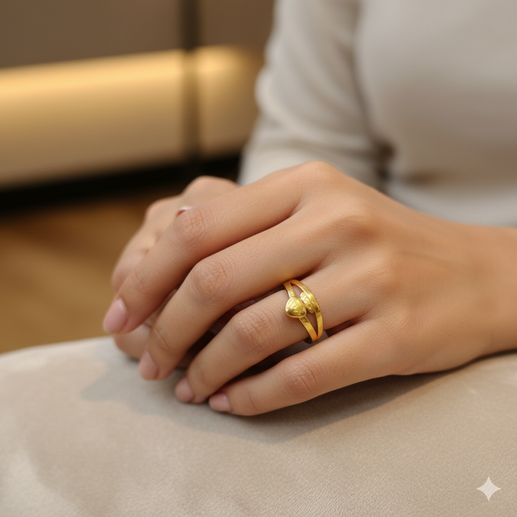 (GLFR9) TRJ (SIZE: 14) WGT: 1.200 GM APPROX BIS CERTIFIED HUID HALLMARK 9KT GOLD FINGER RING FOR WOMEN 1 PIECE FOR REGULAR USE.