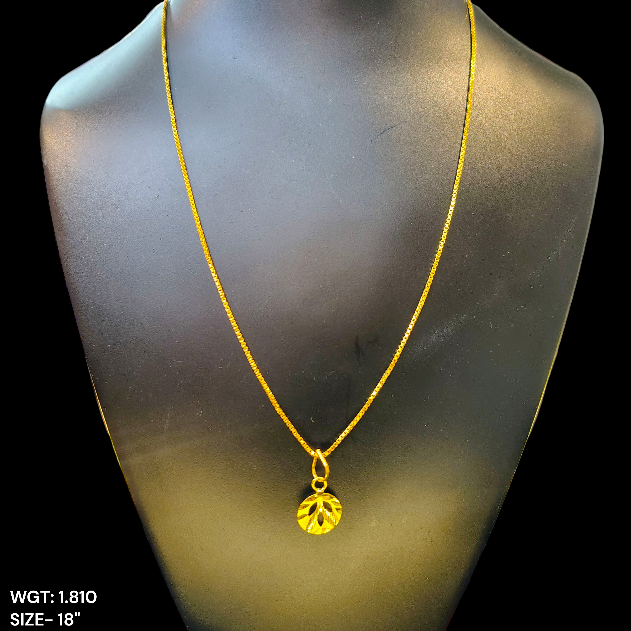 GCH-(WGT: 1.810 GM APPROX) BIS CERTIFIED HUID HALLMARK 9KT GOLD CHAIN WITH PENDANT (18 INCH) 1 PIECE FOR WOMEN.