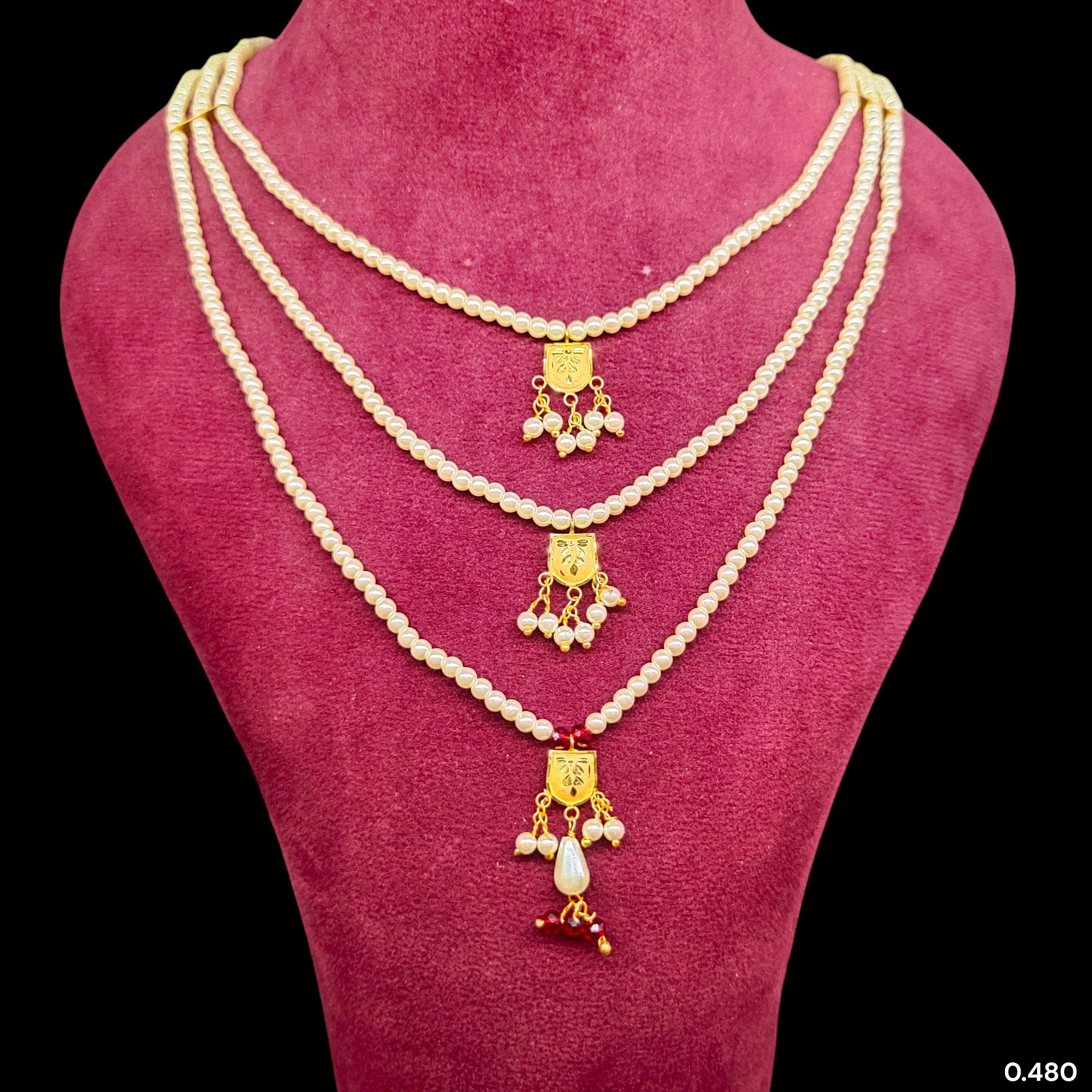 (GMH)- (WGT: 0.480 GM APPROX) BIS CERTIFIED HUID HALLMARK 9KT GOLD MOTI SITAHAR NECKLACE 1 PIECE WITH ADJUSTABLE TASSEL.(K14EBH)