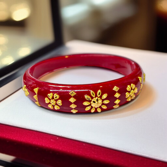 (GBP9) RED COLOUR CERTIFIED HUID HALLMARK 9KT GOLD BRACELET POLA 1 PIECE FOR MARRIED WOMEN (REGULAR USE) APPROX WGT: 0.600 GM SOLD ON MRP BY TRJ.