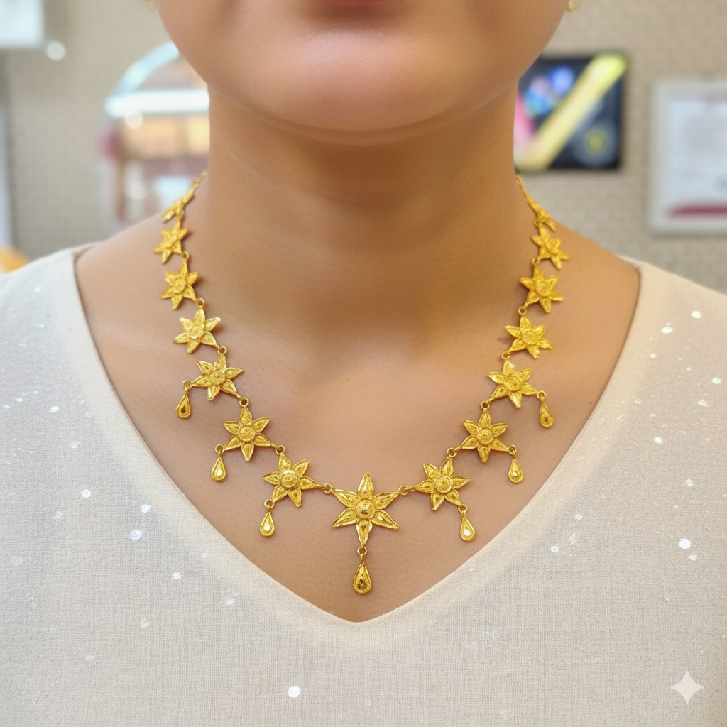 (GCN22) BIS CERTIFIED HUID HALLMARK 916 22KT GOLD NECKLACE CHOKER (APPROX WGT: 3.830 GM) 1 PIECE FOR WOMEN.