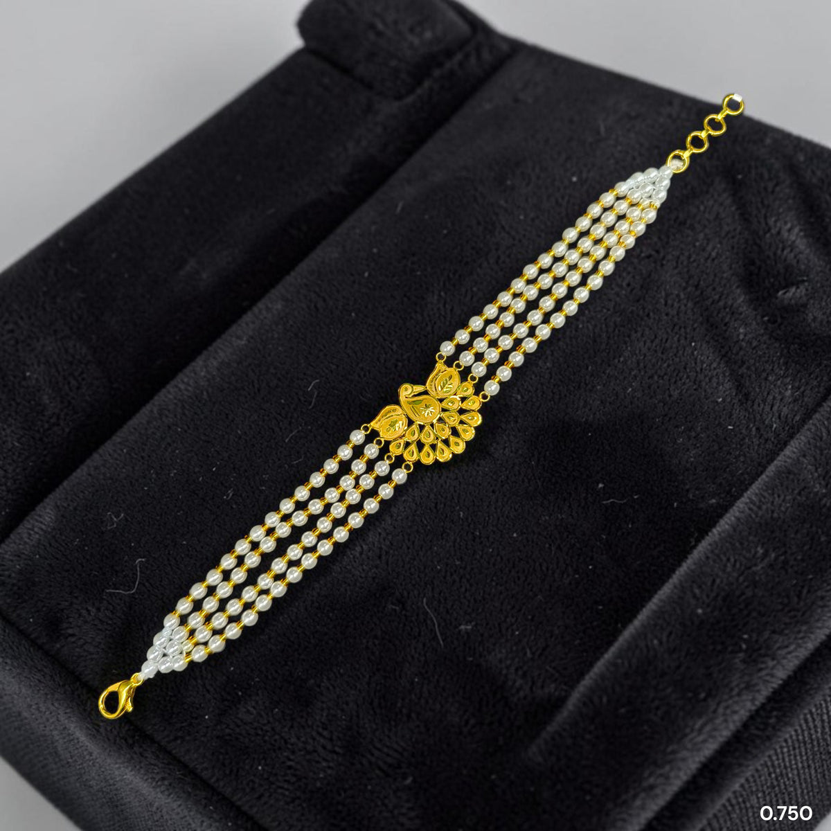 GOLD MANTASHA- (TG98MB)-(WGT: 0.750 GM APPROX) BIS CERTIFIED HUID HALLMARK 375 9KT GOLD MOTI MANTASHA WITH PEARL CHAIN FOR WOMEN.