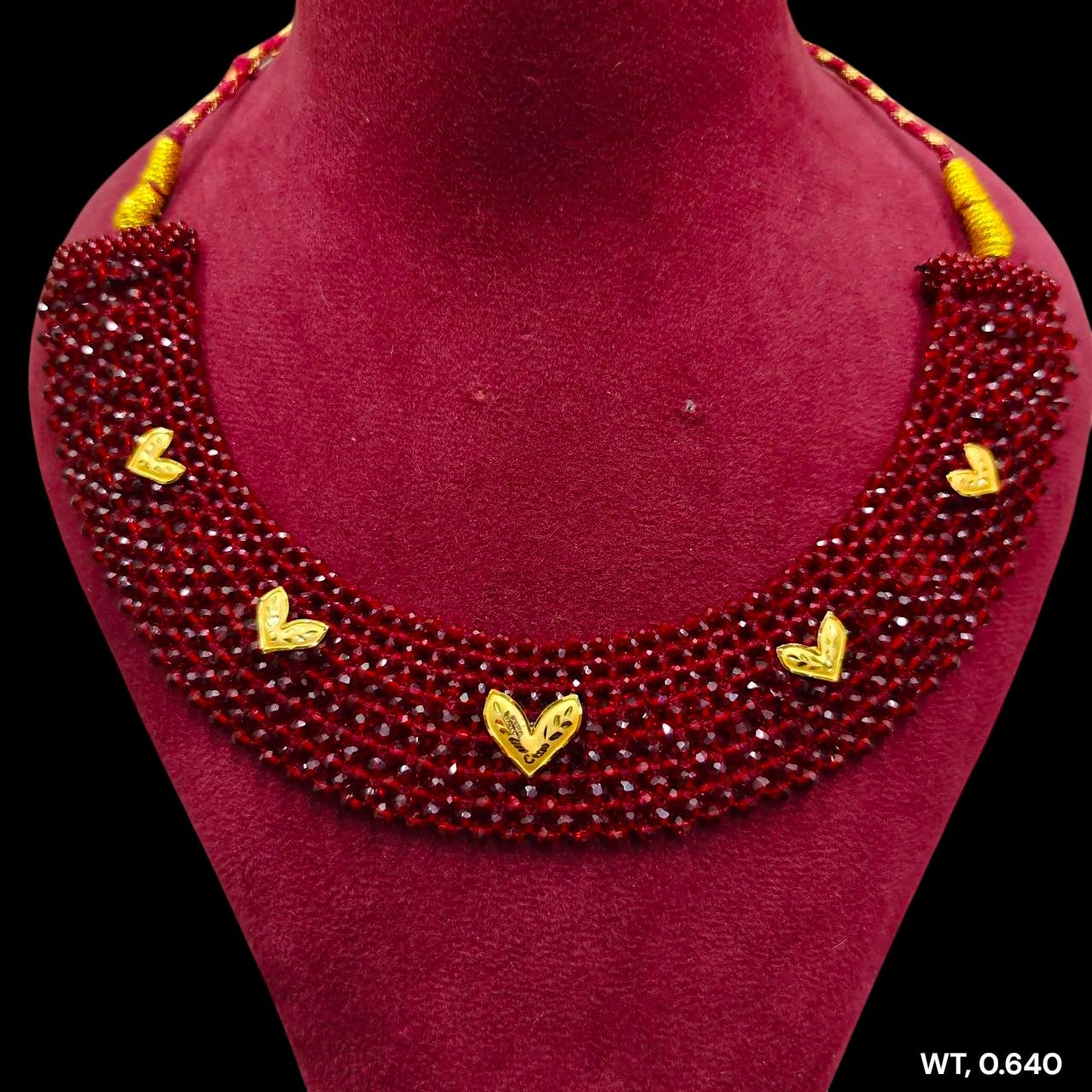 GOLD MOTI HAR- (WGT: 0.640 GM APPROX) HUID HALLMARK 375 9KT GOLD CRYSTAL CHATAI NECKLACE 1 PIECE WITH ADJUSTABLE TASSE.