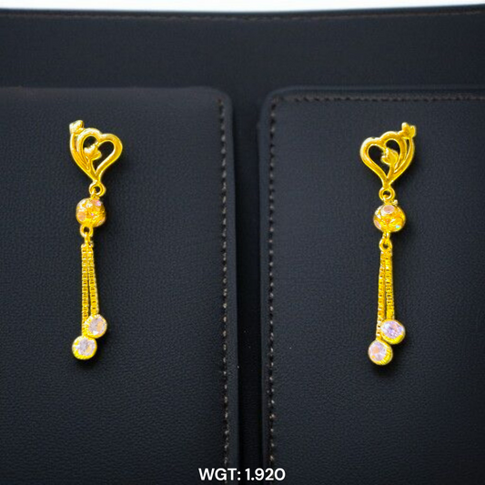 (GER22) BIS CERTIFIED WGT: 1.920 GM APPROX HUID HALLMARK 916 22KT GOLD EARRINGS KANBALA 1 PAIR FOR WOMEN.