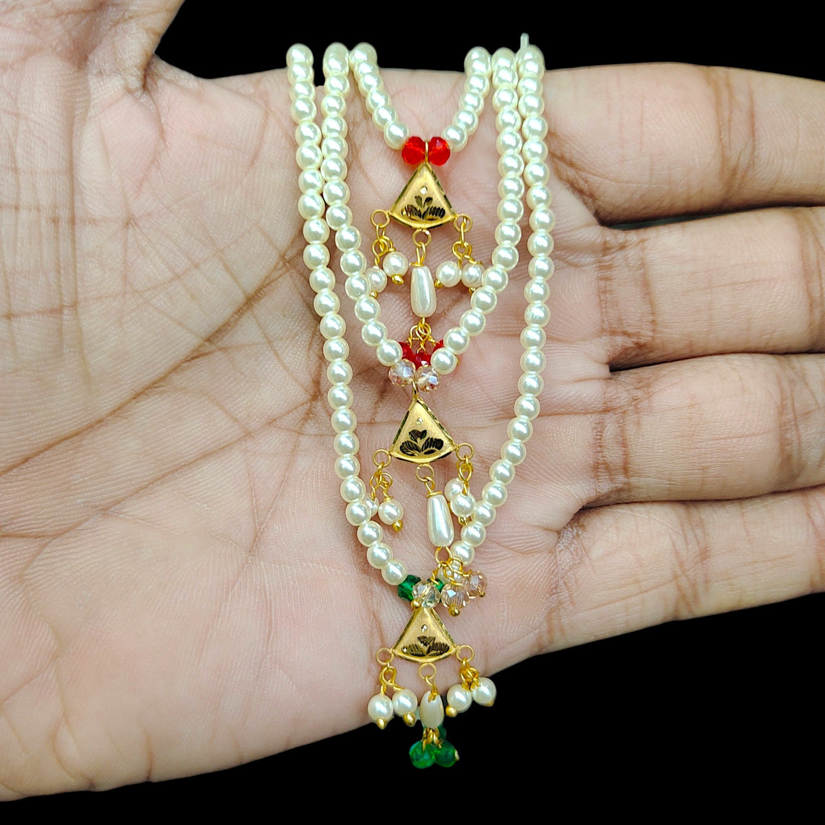 (GMH)- (WGT: 0.420 GM APPROX) BIS CERTIFIED HUID HALLMARK 9KT GOLD MOTI SITAHAR NECKLACE 1 PIECE WITH ADJUSTABLE TASSEL.(JEP1CI)