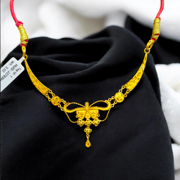 GOLD CHOKER NECKLACE- WGT: 2.520 BIS CERTIFIED HUID HALLMARK 916 22KT GOLD NECKLACE 1 PIECE WITH FREE ADJUSTABLE TASSEL FOR WOMEN.