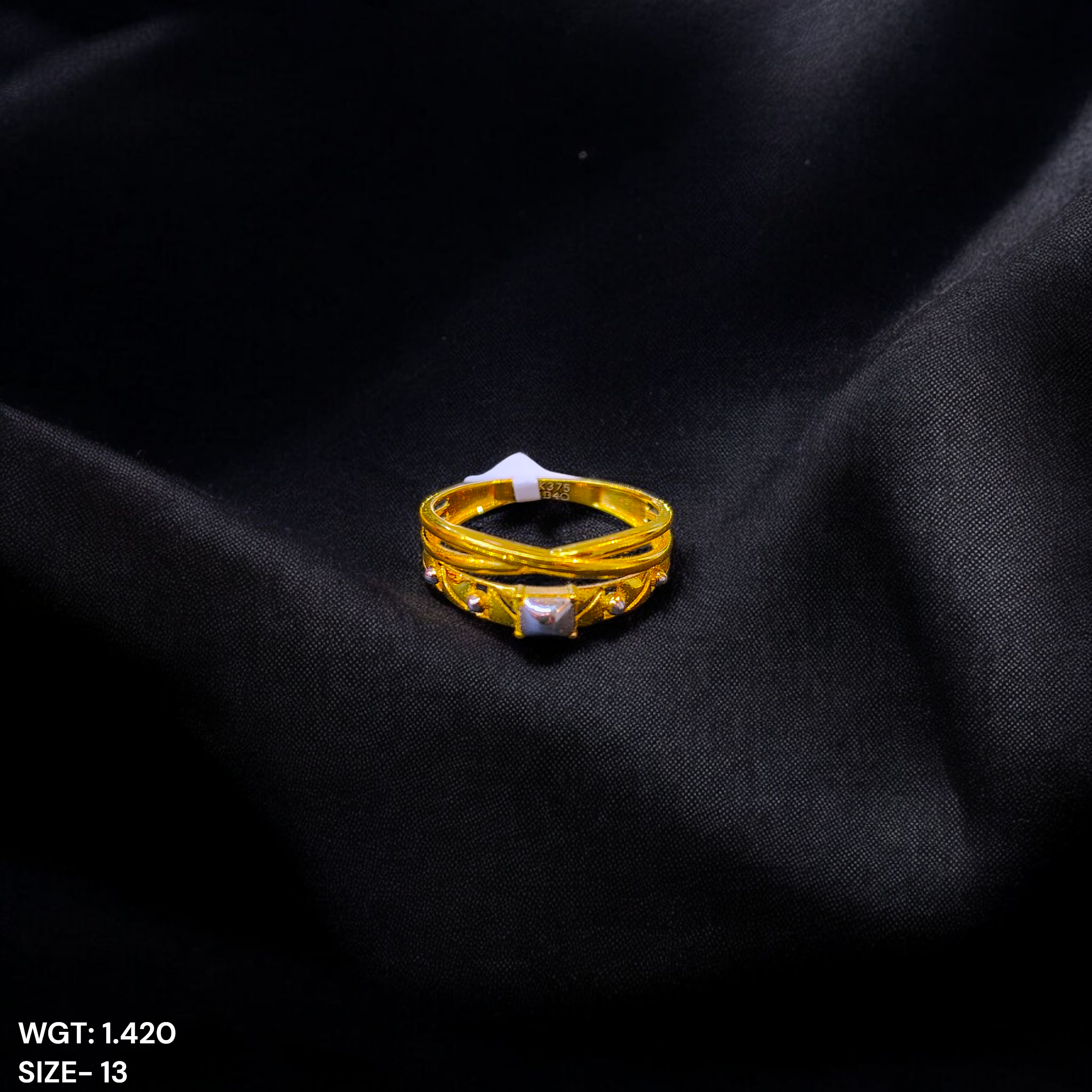 (GLFR9) TRJ (SIZE: 13) WGT: 1.420 GM APPROX BIS CERTIFIED HUID HALLMARK 9KT GOLD FINGER RING FOR WOMEN 1 PIECE FOR REGULAR USE.