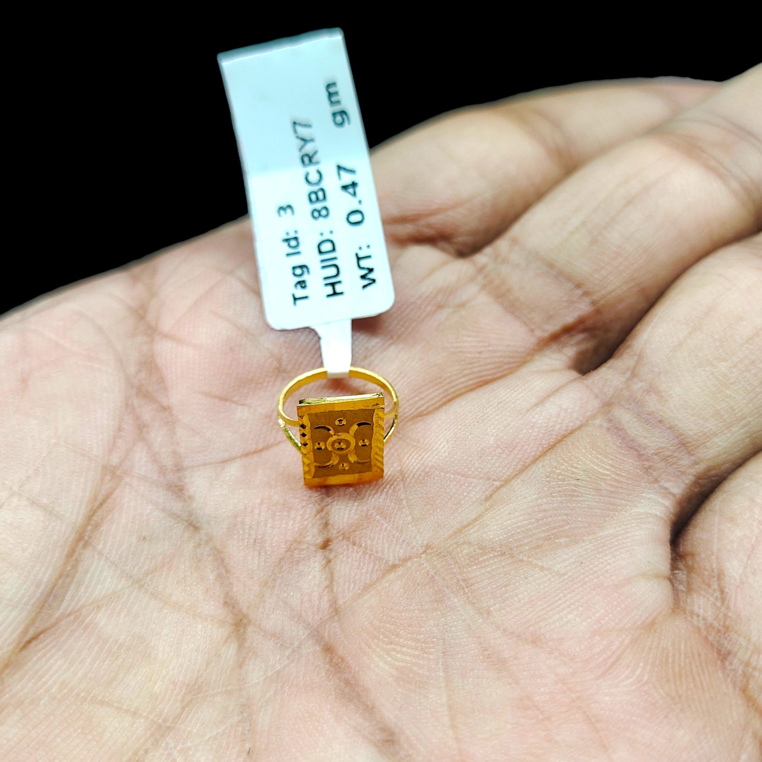 BABY JEWELLERY- TRJ WGT: 0.470 GM APPROX 22KT HUID HALLMARK GOLD BABY FINGER RING 1 PIECE FOR RICE CEREMONY & BIRTHDAY.