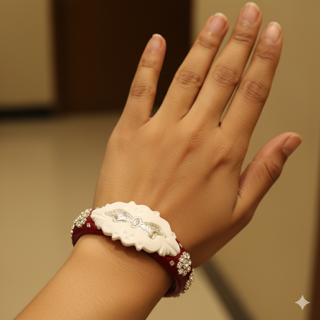 (TSP) (SIZE- 25) 925 ORIGINAL SILVER TILOTTAMA POLA SAKHA BADHANO BANGLES(RED COLOUR)FOR WOMEN 1 PIECE -(SOLD ON MRP).