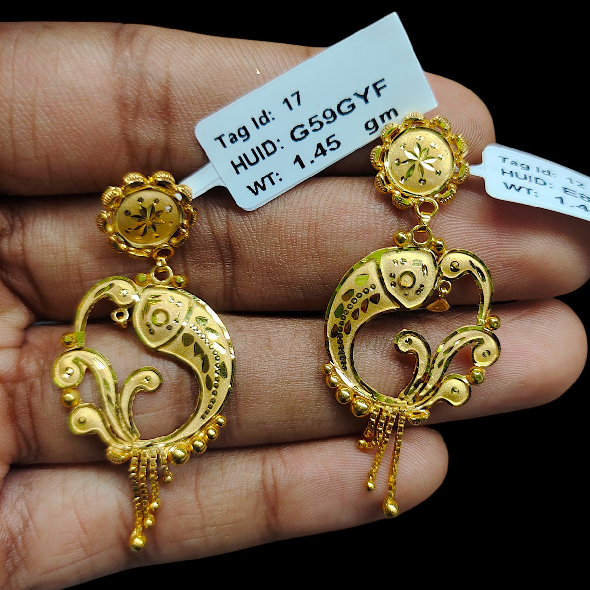 GOLD EARRINGS- (WGT: 2.870 GM APPROX) BIS CERTIFIED HUID HALLMARK 9KT GOLD EARRINGS 1 PAIR FOR WOMEN (BEST FOR GIFT IN MARRIAGE). (G59GYF)-(E84S32)