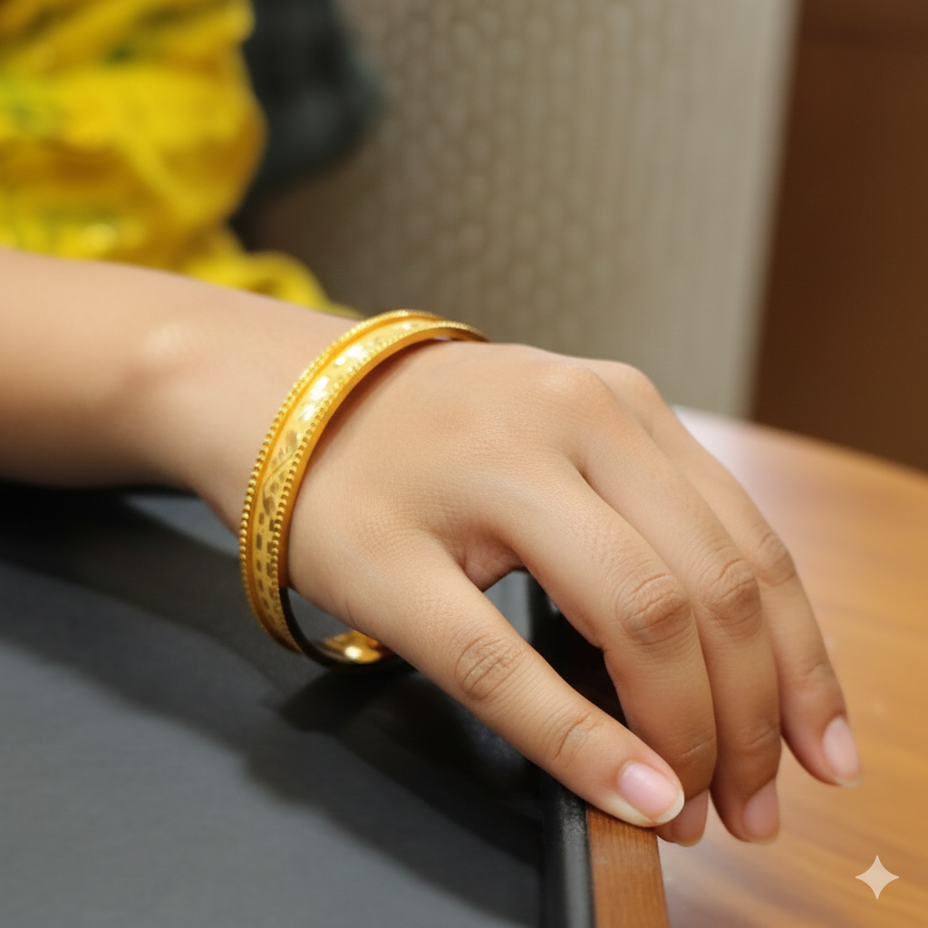 (GSN22) TRJ WGT: 1.520 GM APPROX (SIZE-26) 22KT HUID HALLMARK GOLD CHILA SOCKET CHURI 1 PAIR.