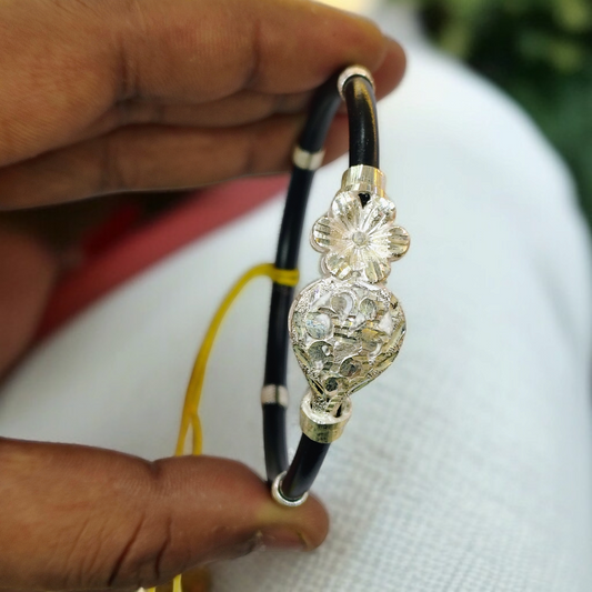 (GREAT FREEDOM SALE) TRJ BLACK FLOWER DESIGN 925 ORIGINAL SILVER NOA BANGLES FOR WOMEN 1 PIECE - SOLD AS MRP BY RAJLAXMI.