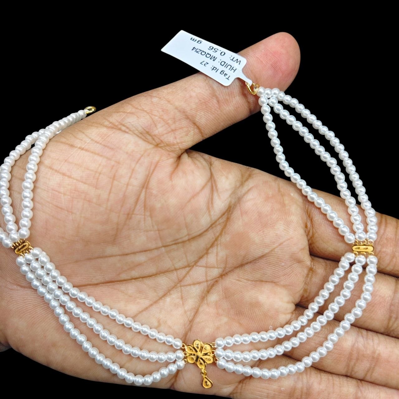 GOLD MOTI HAR- (WGT: 0.560 GM APPROX) CERTIFIED BIS HALLMARK HUID 22KT GOLD MOTI NECKLACE 1 PIECE WITH ADJUSTABLE TASSEL.