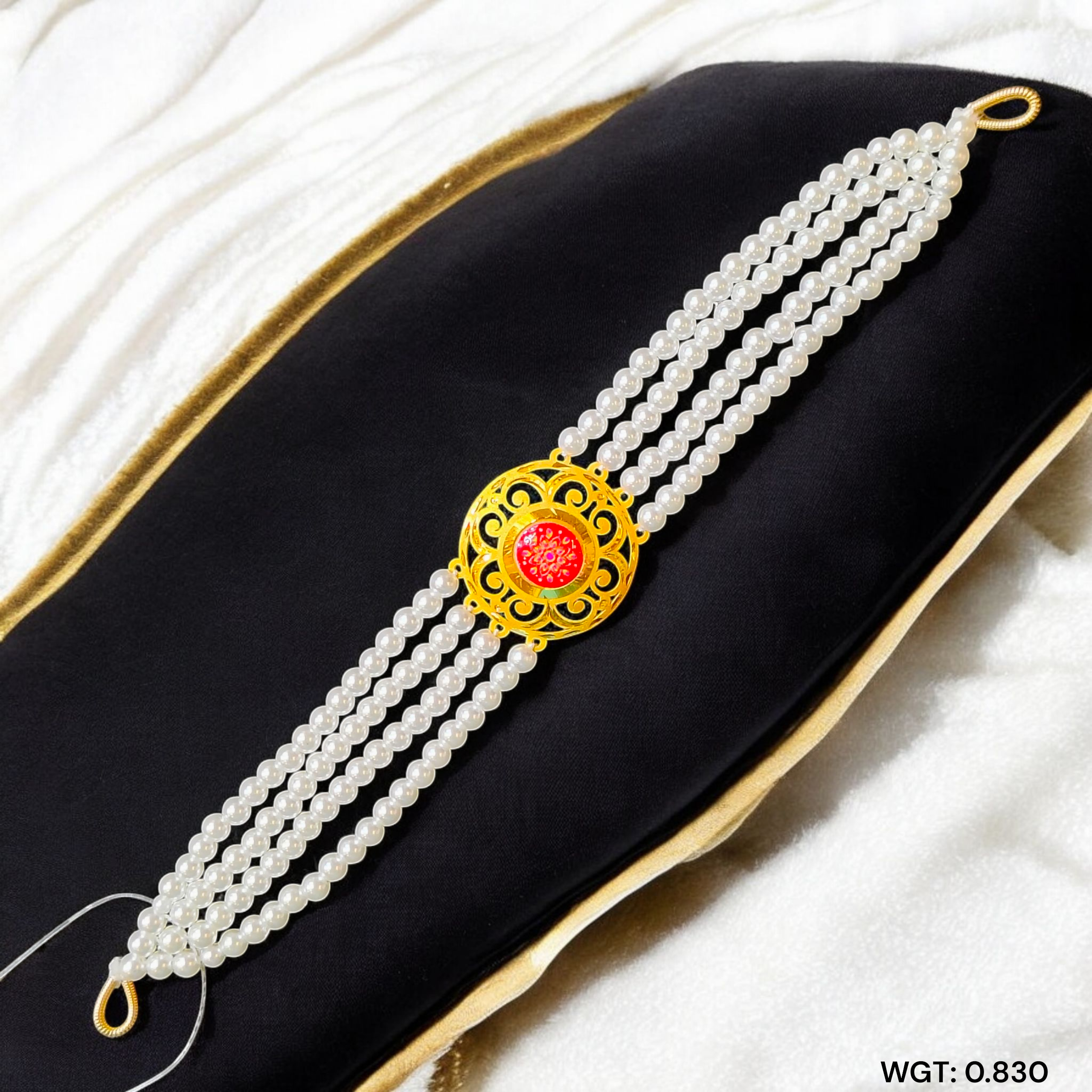(GMC) CERTIFIED BIS HUID HALLMARK 916 22KT GOLD MOTI CHOKER 1 PIECE (WGT:0.830 GM) WITH ADJUSTABLE TASSEL FOR GIFT IN MARRIAGE.