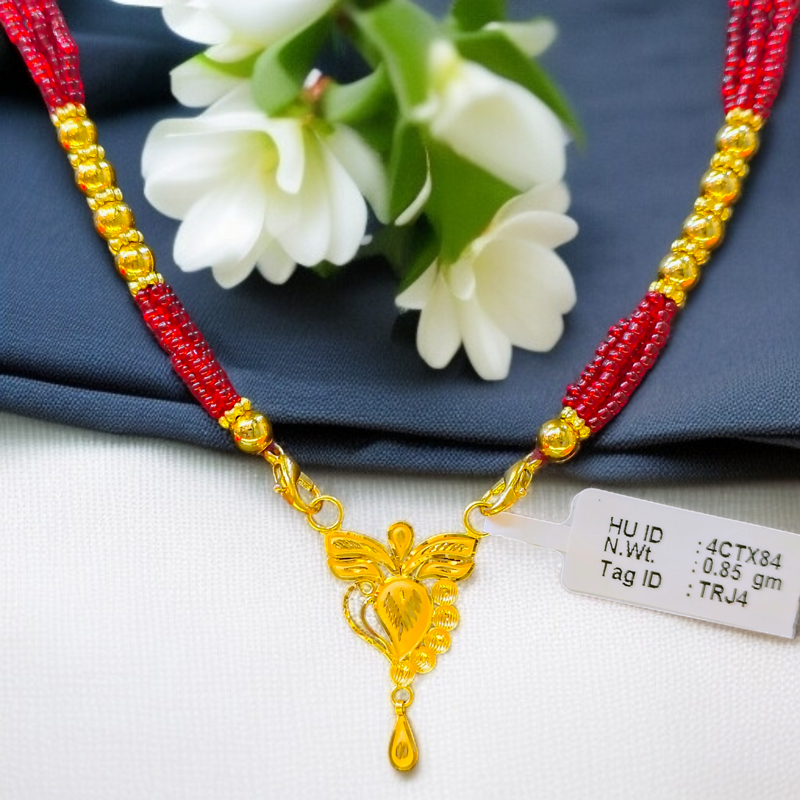 TRJ WGT: 0.850 GM APPROX 22KT HUID HALLMARK GOLD PENDANT MANGALSUTRA 1 PIECE WITH TASSEL.