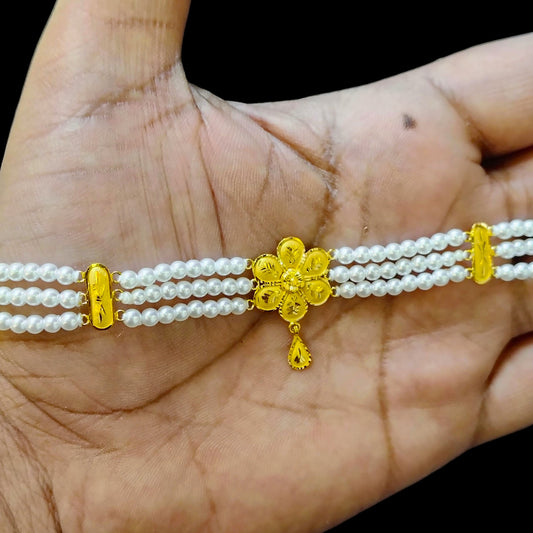 (GMC) CERTIFIED BIS HUID HALLMARK 916 22KT GOLD MOTI CHOKER 1 PIECE (WGT:1.630 GM) WITH ADJUSTABLE TASSEL FOR GIFT IN MARRIAGE.