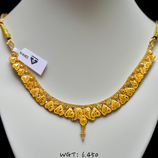 RAJLAXMI WGT: 6.450 GM APPROX HUID HALLMARK 22KT GOLD NECKLACE 1 PIECE WITH ADJUSTABLE TASSEL.
