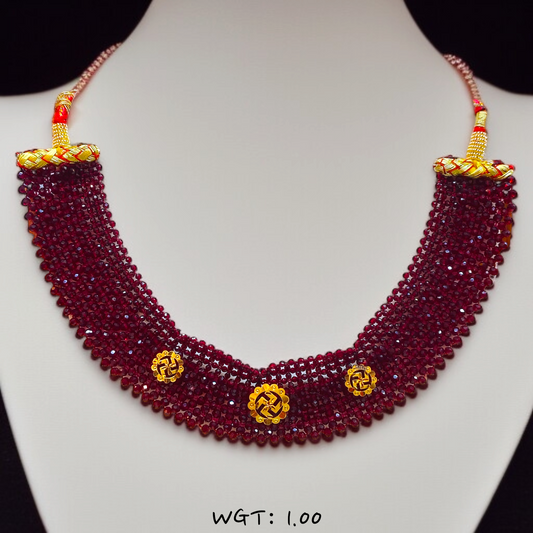 TRJ WGT: 1.00 GM APPROX 22KT HUID HALLMARK GOLD CRYSTAL CHATAI NECKLACE 1 PIECE WITH ADJUSTABLE TASSEL.