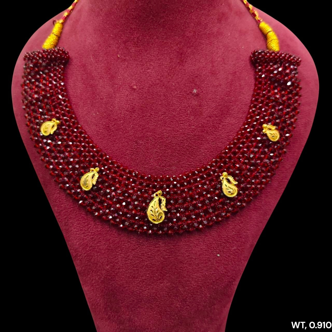 GOLD MOTI HAR- (WGT: 0.910 GM APPROX) HUID HALLMARK 375 9KT GOLD CRYSTAL CHATAI NECKLACE 1 PIECE WITH ADJUSTABLE TASSEL.