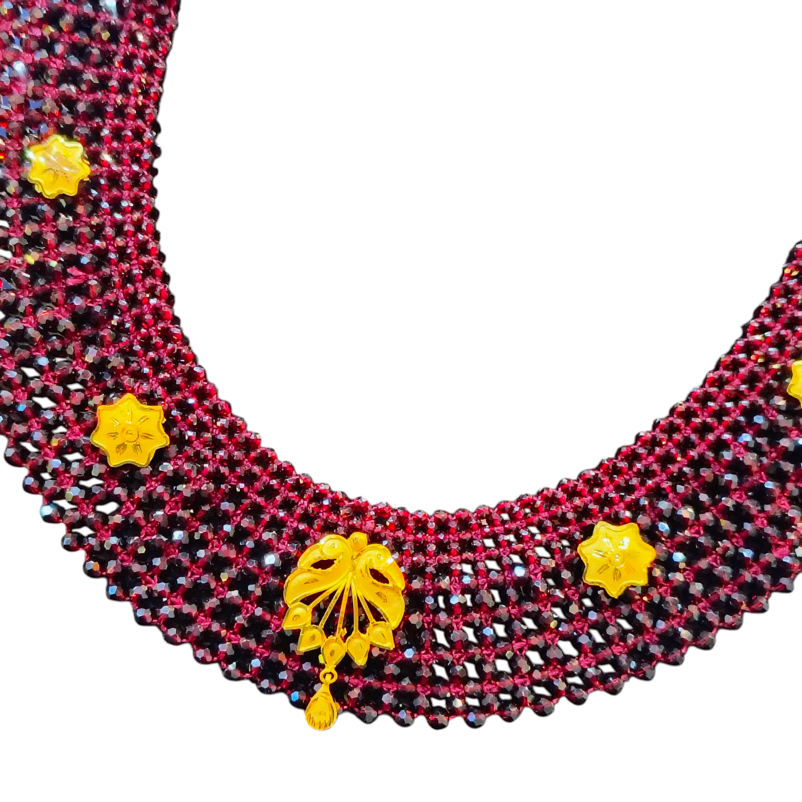 (GSH) TRJ WGT: 1.630 GM APPROX 22KT HUID HALLMARK GOLD CRYSTAL CHATAI NECKLACE 1 PIECE WITH ADJUSTABLE TASSEL.