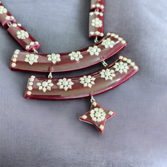 MAROON LUXURY SILVER NECKLACE- CERTIFIED HALLMARK 925 SILVER POLA SITAHAR WITH EARRINGS APPROX WGT: 8.00 GM (1 PIECE) WITH TASSEL FOR BEAUTIFUL WOMEN (GET ANY DESIGN AS PER STOCK).