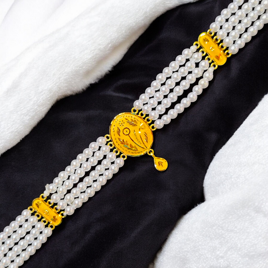 CERTIFIED BIS HUID HALLMARK 916 22KT GOLD MOTI CHOKER 1 PIECE (WGT:1.790 GM) WITH ADJUSTABLE TASSEL FOR GIFT IN MARRIAGE.