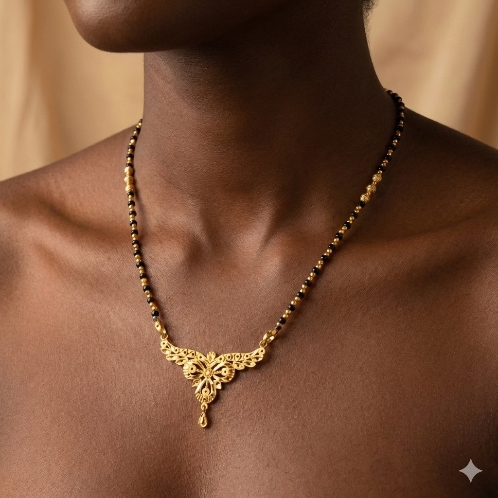 (GPM) TRJ WGT: 1.430 GM APPROX 22KT HUID HALLMARK GOLD PENDANT MANGALSUTRA 1 PIECE WITH TASSEL.