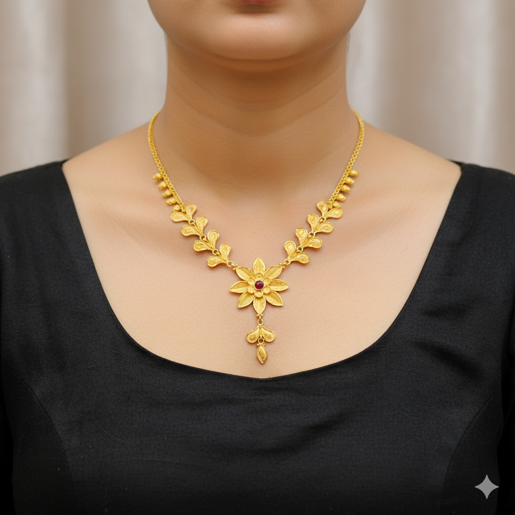 (GCN22) BIS CERTIFIED HUID HALLMARK 916 22KT GOLD NECKLACE CHOKER (APPROX WGT: 3.440 GM) 1 PIECE FOR WOMEN.