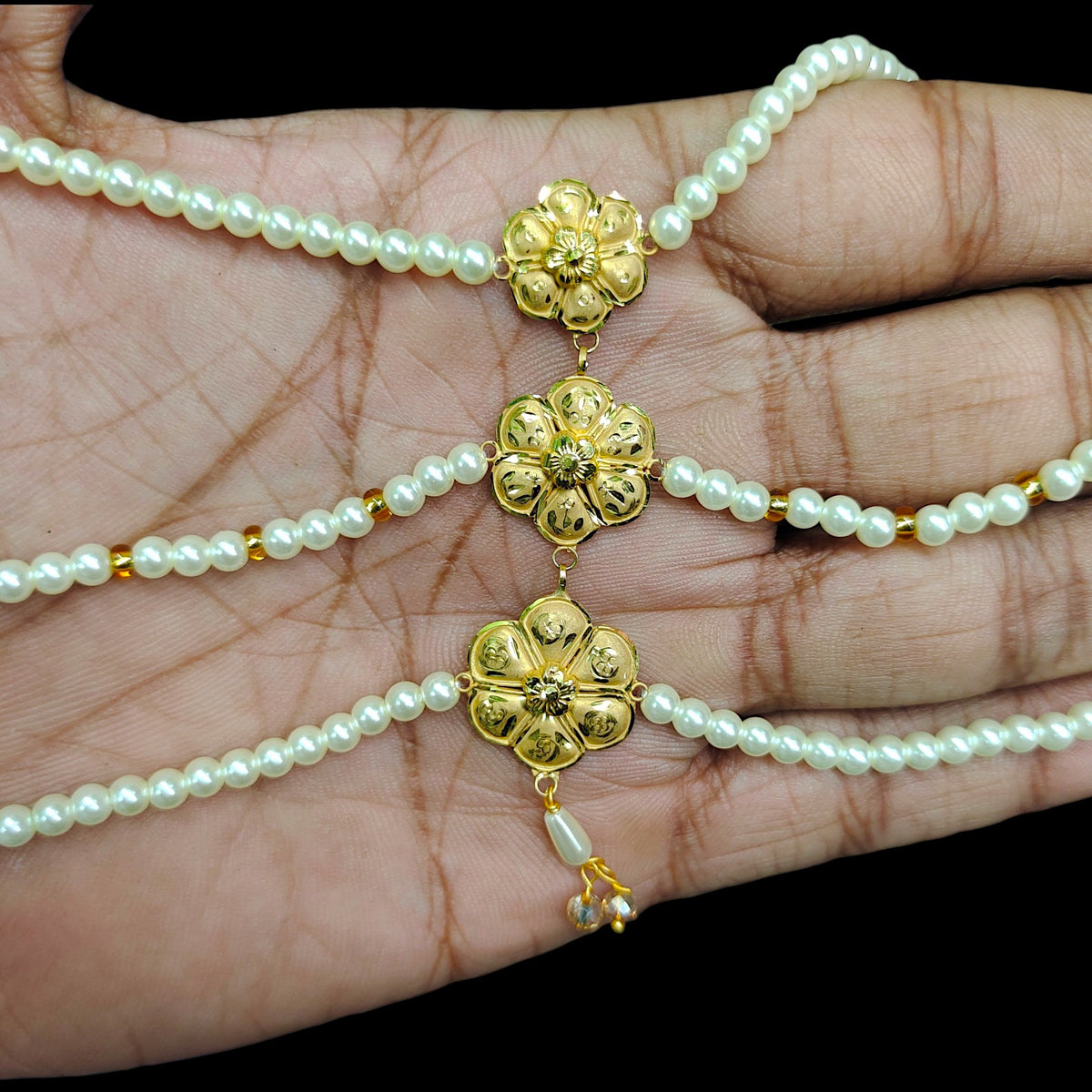 GOLD MOTI HAR- (WGT: 1.580 GM APPROX) BIS CERTIFIED HUID HALLMARK 375 9KT GOLD MOTI NECKLACE 1 PIECE  WITH ADJUSTABLE TASSEL FOR GIFT IN MARRIAGE.(6RTFRK)