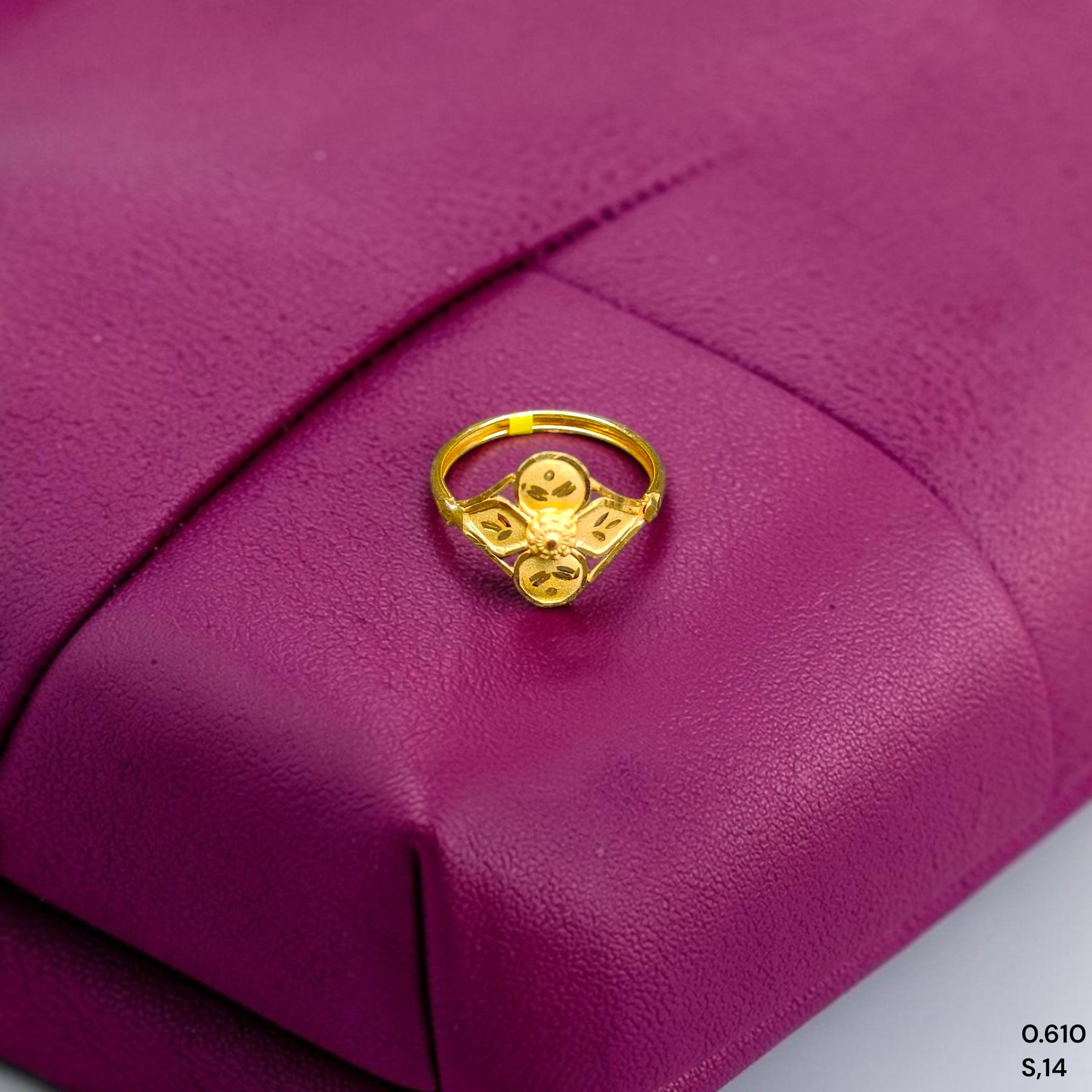 LADIES RING- (SIZE: 14) WGT: 0.610 GM APPROX BIS CERTIFIED HUID HALLMARK 9KT GOLD FINGER RING FOR WOMEN 1 PIECE. (HERCRD)