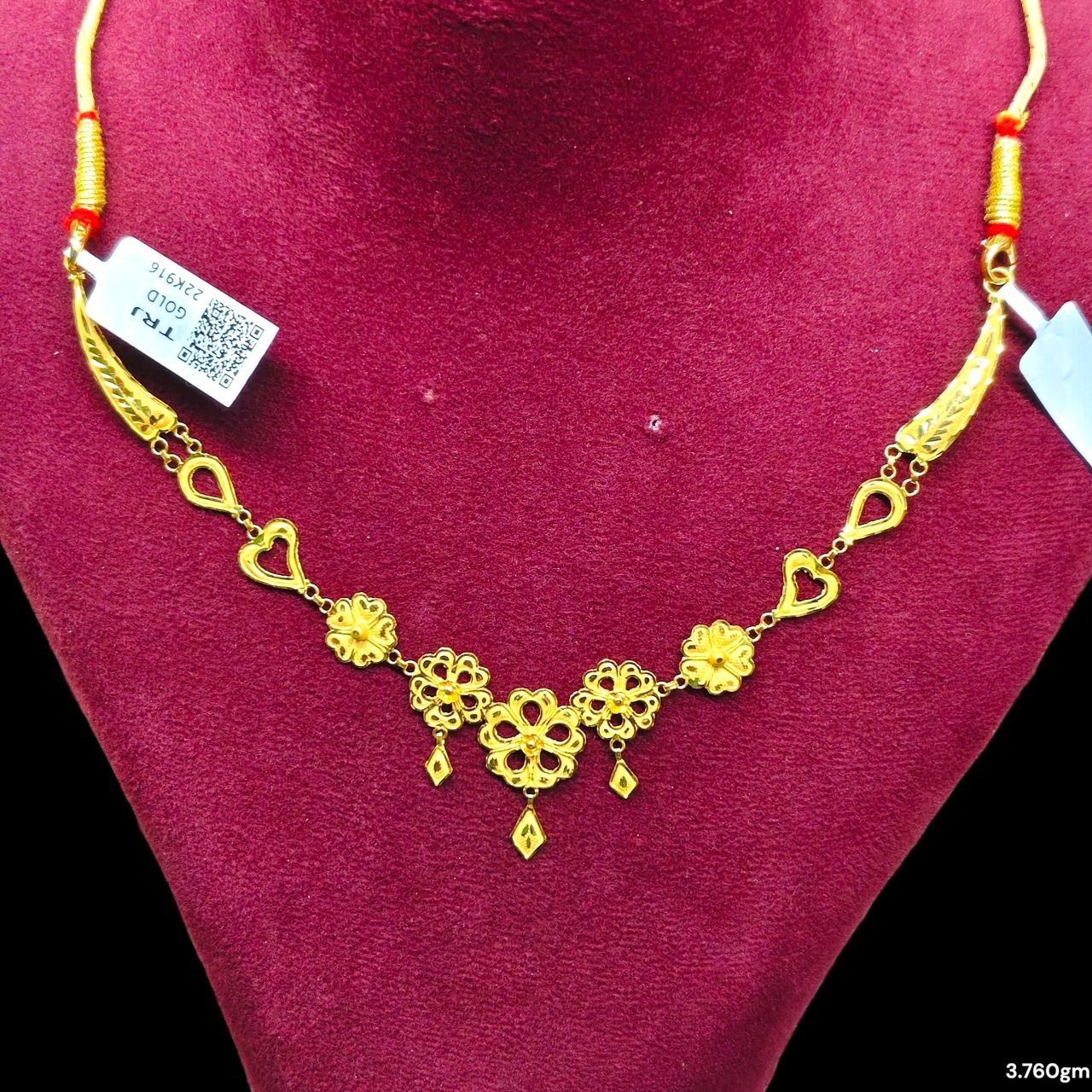 GCN22K- WGT: 3.760 BIS CERTIFIED HUID HALLMARK 916 22KT GOLD NECKLACE 1 PIECE WITH FREE ADJUSTABLE TASSEL FOR WOMEN.(BE9JAZ)
