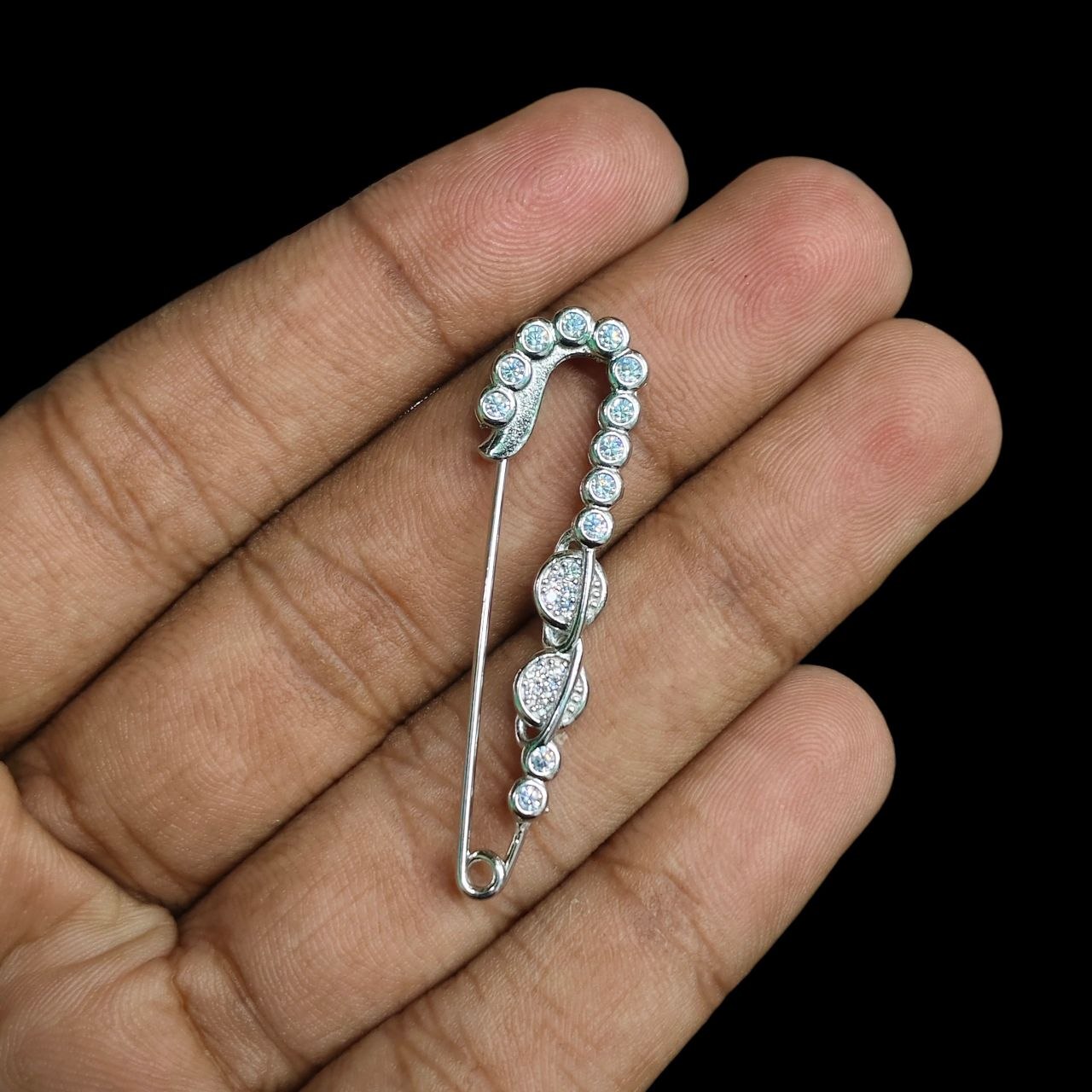 SILVER BROOCH- CERTIFIED BIS HALLMARK 925 SILVER BROOCH CEPTIPIN FOR SAREE 1 PIECE STUDDED WITH AMERICAN DIAMOND- (SOLD ON MRP) NON EXCHANGEABLE ITEM.
