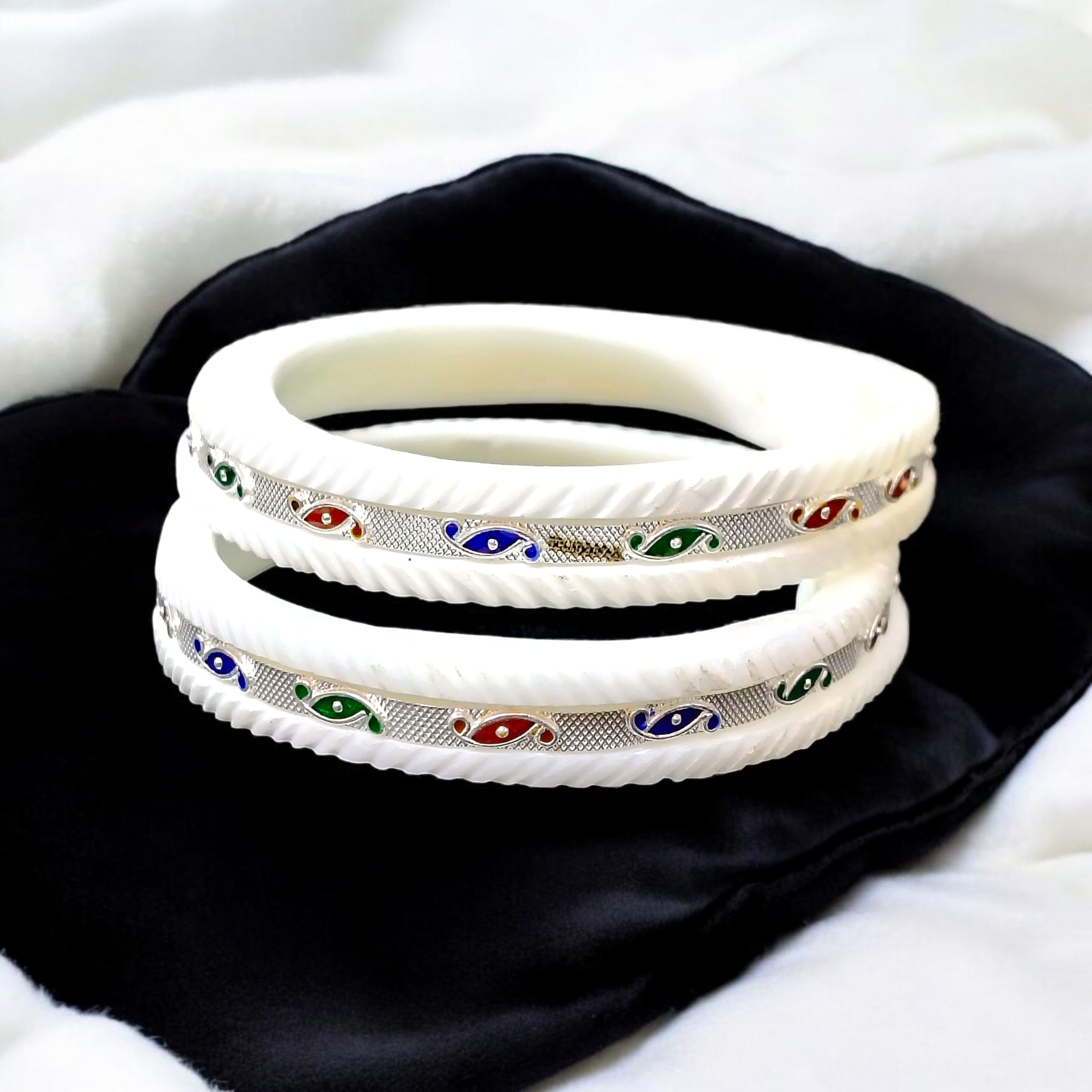 (SSB) CERTIFIED BIS HALLMARK 925 SILVER MANIPUR CHOKH DESIGN SAKHA BADHANO BANGLES 1 PAIR FOR REGULAR USE (SOLD AS MRP BY RAJLAXMI).