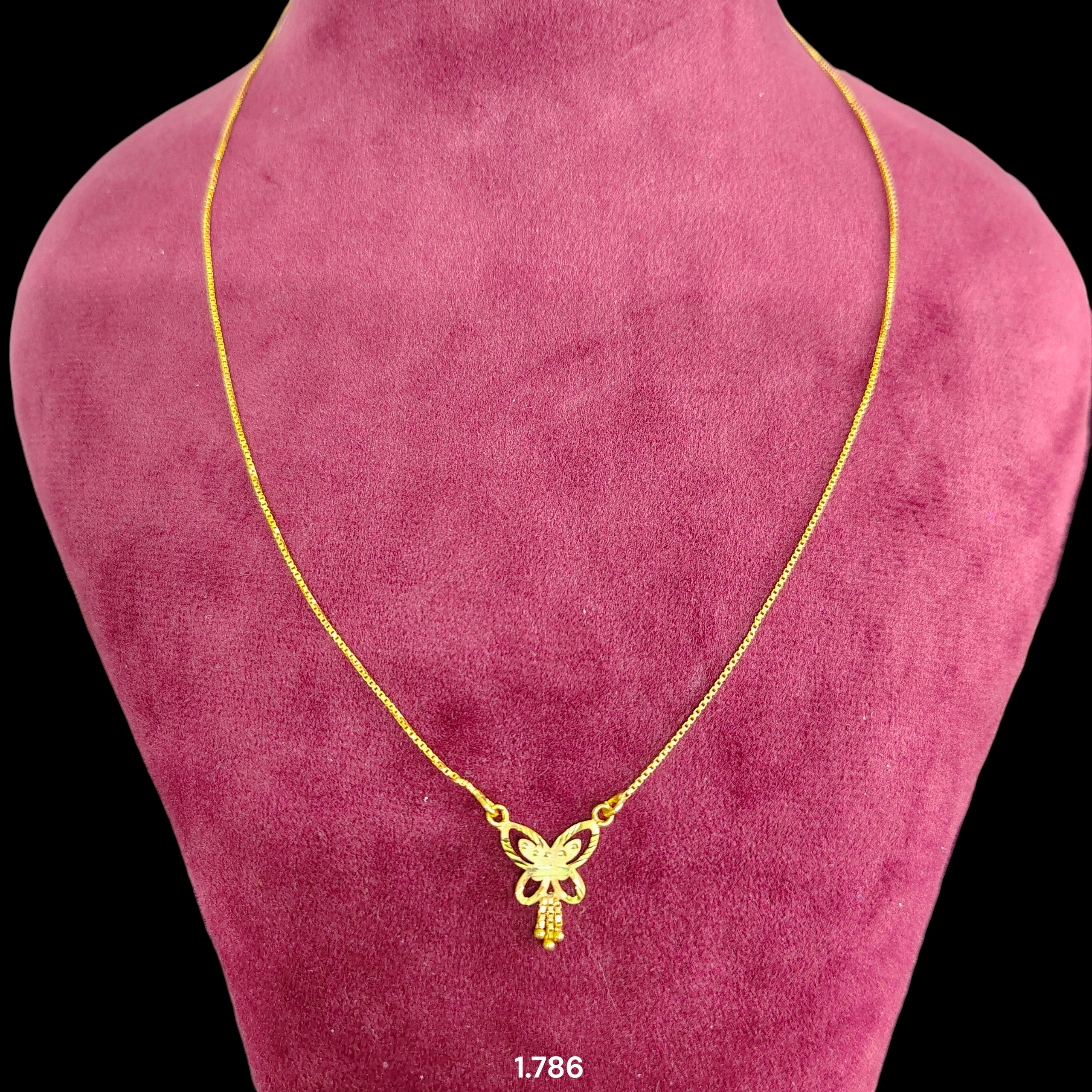 GOLD CHAIN- (WGT: 1.786 GM APPROX) BIS CERTIFIED HUID HALLMARK 9KT GOLD CHAIN WITH PENDANT (17 INCH) 1 PIECE FOR WOMEN.