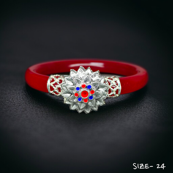 (SSP) (SIZE- 24) 925 ORIGINAL SILVER MUKH POLA BANGLES FOR WOMEN 1 PC - SOLD AS MRP BY RAJLAXMI.
