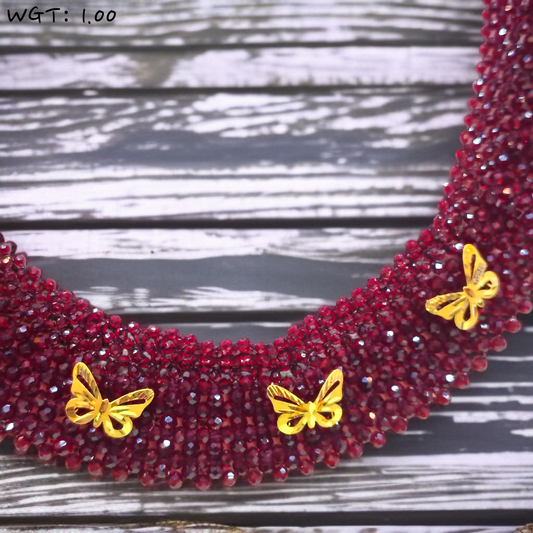 TRJ WGT: 1.00 GM APPROX 22KT HUID HALLMARK GOLD CRYSTAL CHATAI NECKLACE 1 PIECE WITH ADJUSTABLE TASSEL.