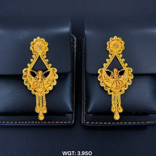 (GER22) BIS CERTIFIED WGT: 3.950 GM APPROX HUID HALLMARK 916 22KT GOLD EARRINGS KANBALA 1 PAIR FOR WOMEN.