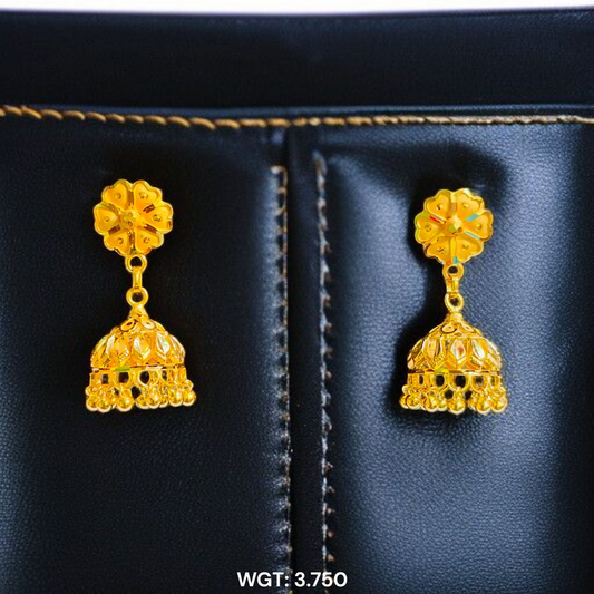 (GER22) BIS CERTIFIED WGT: 3.750 GM APPROX HUID HALLMARK 916 22KT GOLD JHUMKA EARRINGS 1 PAIR FOR WOMEN.