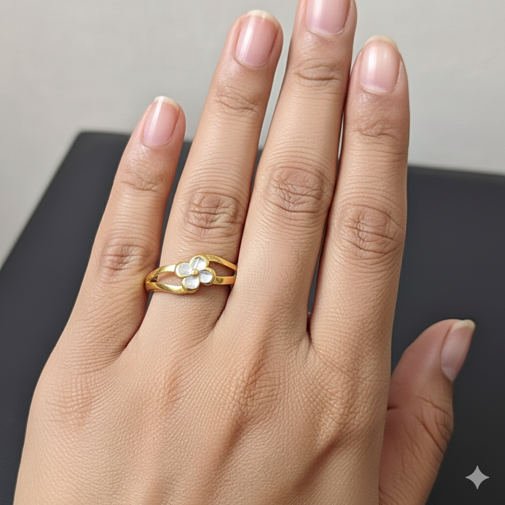 (GLFR9) TRJ (SIZE: 14) WGT: 1.380 GM APPROX BIS CERTIFIED HUID HALLMARK 9KT GOLD FINGER RING FOR WOMEN 1 PIECE FOR REGULAR USE.