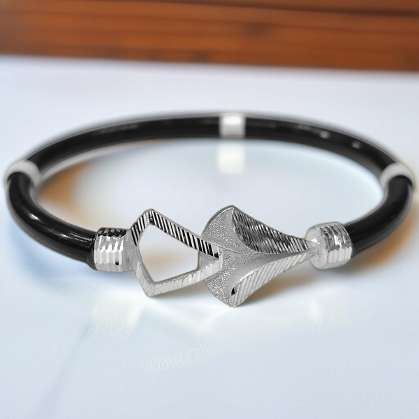 TRJ BLACK FLORAL DESIGN 925 ORIGINAL SILVER NOA BANGLES FOR WOMEN 1 PIECE - SOLD AS MRP BY RAJLAXMI.