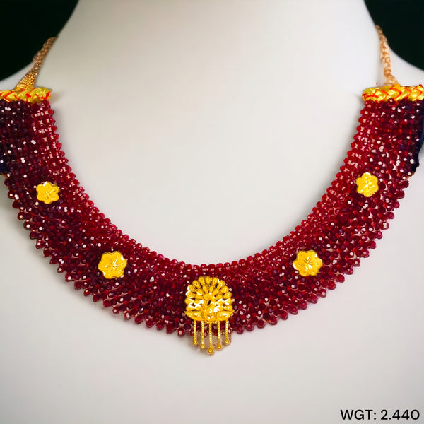 (GCN) TRJ WGT: 2.440 GM APPROX 22KT HUID HALLMARK GOLD CRYSTAL CHATAI NECKLACE 1 PIECE WITH ADJUSTABLE TASSEL.