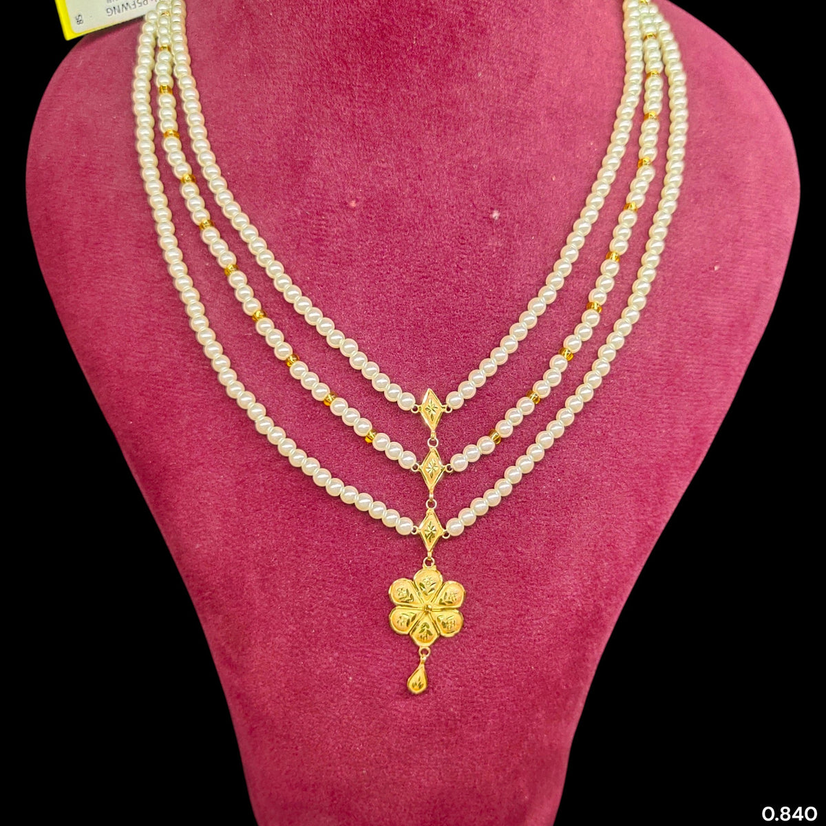 GOLD MOTI HAR- (WGT: 0.840 GM APPROX) BIS CERTIFIED HUID HALLMARK 375 9KT GOLD MOTI NECKLACE 1 PIECE  WITH ADJUSTABLE TASSEL FOR GIFT IN MARRIAGE.(P5FWNG)