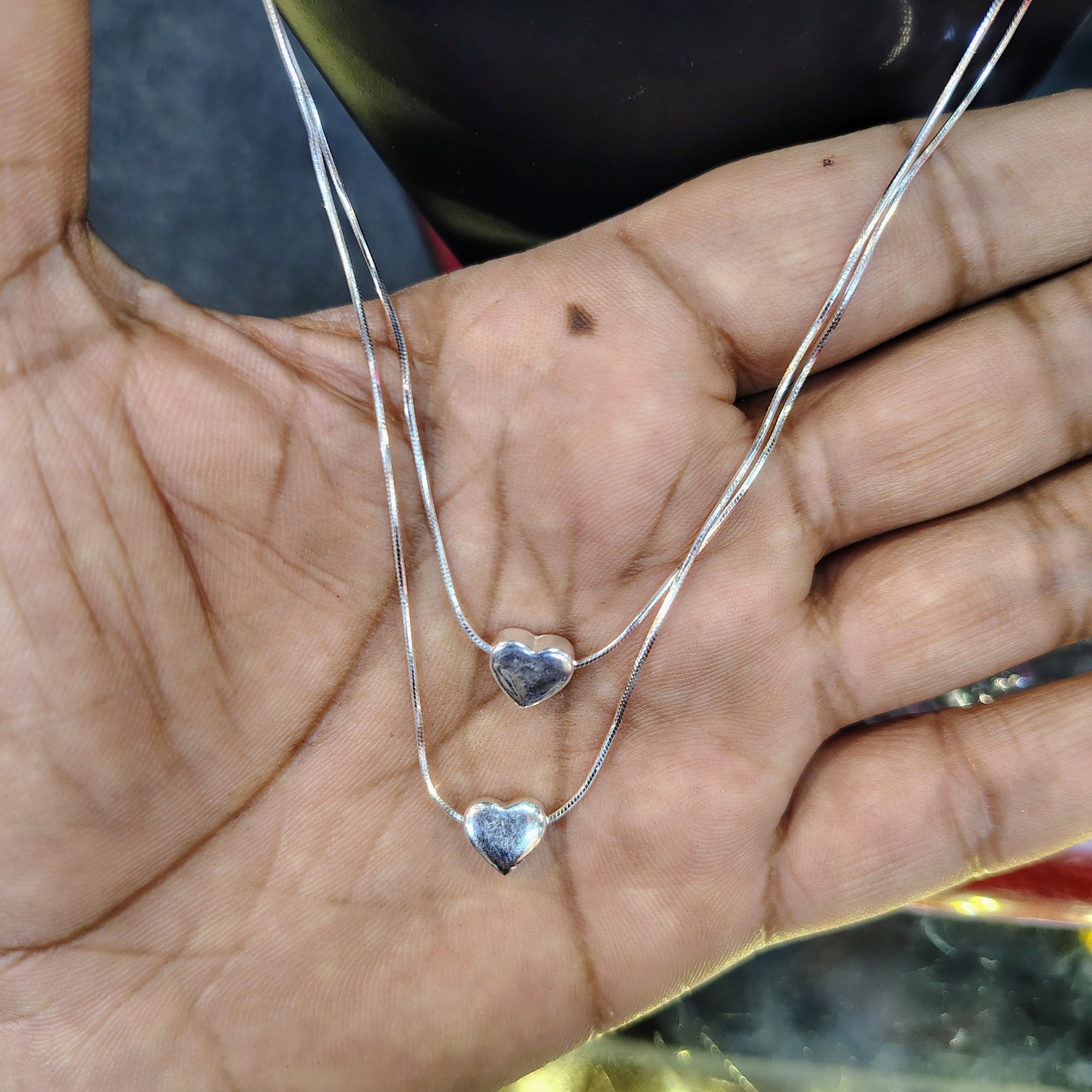 (JIVA COLLECTION) CERTIFIED BIS HALLMARK 925 STERLING SILVER CHAIN 18 INCH WITH DUAL HEART PENDANT - BANKOK IMPORTED (SOLD ON MRP)