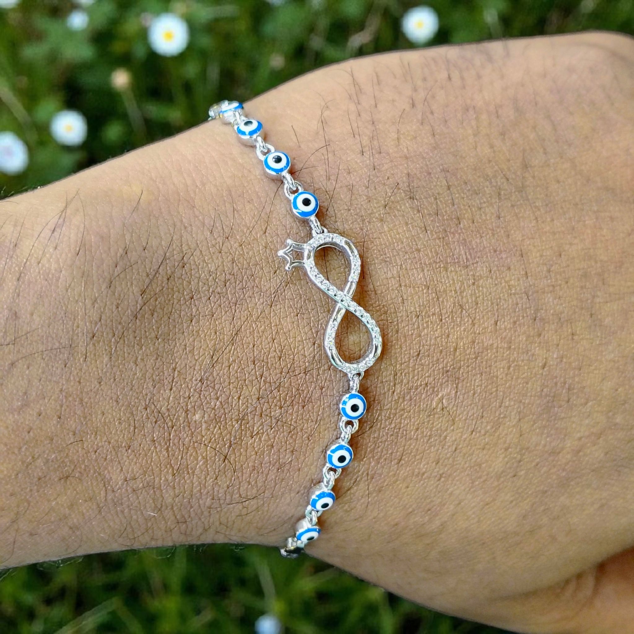 INFINITY EVIL EYE BANKOK IMPORTED BIS CERTIFIED HALLMARK 925 SILVER BRACELET FOR WOMEN 1 PIECE- (ADJUSTABLE FREE SIZE) GET ANY DESIGN AS PER AVAILABLITY (SOLD ON MRP)