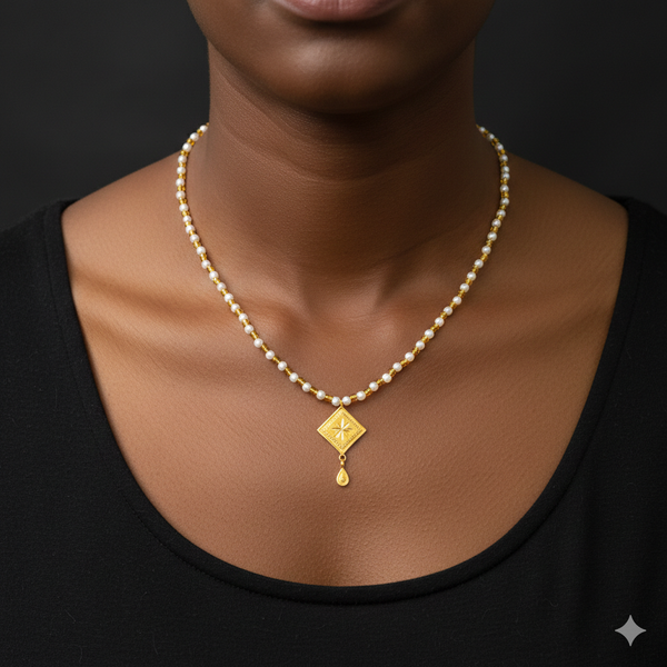 GOLD LOCKET- WGT: 0.350 GM APPROX BIS CERTIFIED HUID HALLMARK 22KT GOLD MOTI LOCKET 1 PIECE FOR WOMEN (WITH PUTI CHAIN).